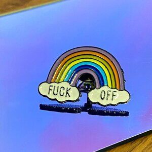 expletive eff off enamel rainbow pin